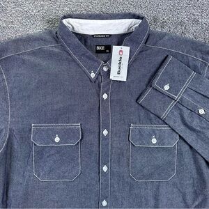 BKE Men's Blue Button-Up Chambray Shirt